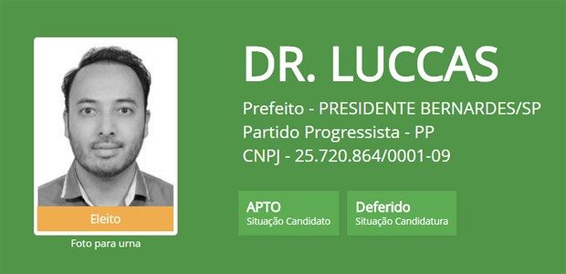 Luccas Inague Rodrigues foi eleito prefeito de Presidente Bernardes (Foto: Reprodução/Tribunal Superior Eleitoral)