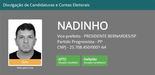 Reginaldo Luiz Ernesto Cardilo foi eleito vice-prefeito de Presidente Bernardes (Foto: Reprodução/Tribunal Superior Eleitoral)