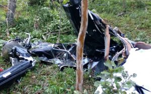 Destroços do helicóptero que caiu em São Lourenço da Serra (Foto: Divulgação/Corpo de Bombeiros)