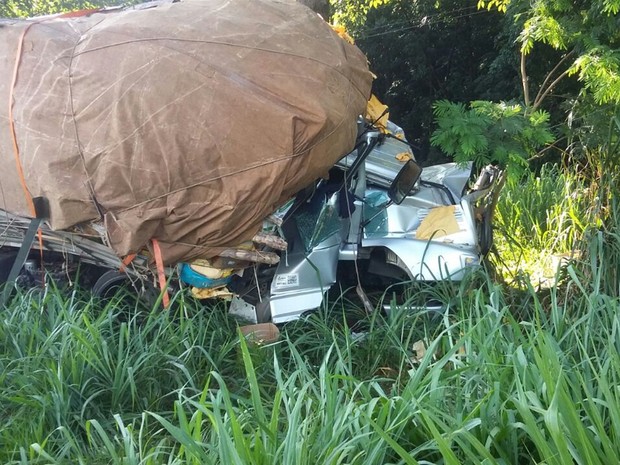 Caminhoneiro bateu em árvore ao perder o controle da direção (Foto: Milton César ).