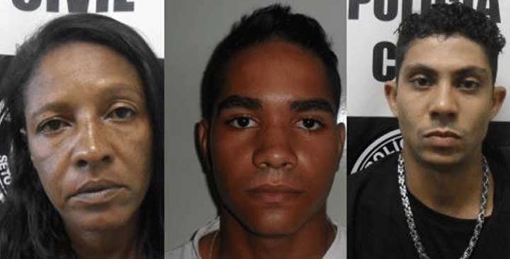Foram detidos Ana Claudia Cândida de Oliveira (43); o filho dela, Felipe Alisson de Oliveira (23) e um amigo da família,Daniel Rodrigues dos Santos (24). Foto: Polícia Civil