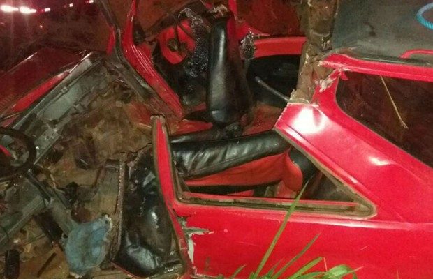 Carro bateu em árvore em estrada no distrito de Cruz das Posses, em Sertãozinho (Foto: Arquivo pessoal).