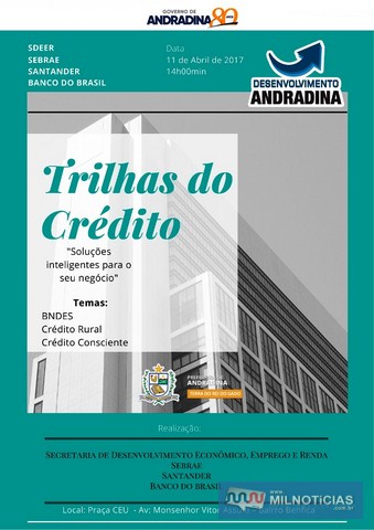 Desenvolvimento do Governo de Andradina recebe inscrições até o dia 10 de abril para o “Trilhas do Crédito – Soluções Inteligentes para o seu negócio”. Foto: Secom/Prefeitura