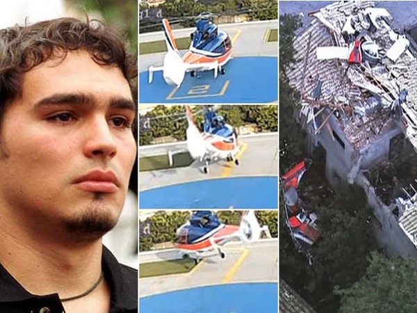 Thomas Alckmin, filho do governador Geraldo; imagem do helicóptero antes de decolar; e foto dos destroços da aeronave em Carapicuíba (Foto: (Foto: Arquivo/Beto Barata/Estadão Conteúdo, imagens TV Globo).