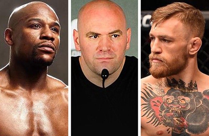 Dana White tem demonstrado que luta de boxe entre Mayweather e McGregor pode acontecer (Foto: editoria de arte).