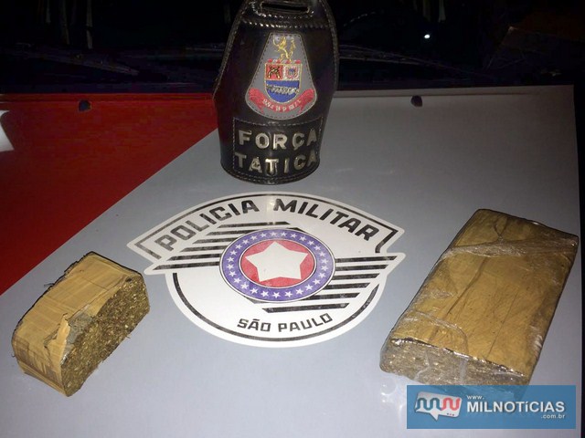 Foram apreendidos dois tijolos da maconha que pesaram 912 gramas. Foto: DIVULGAÇÃO/PM