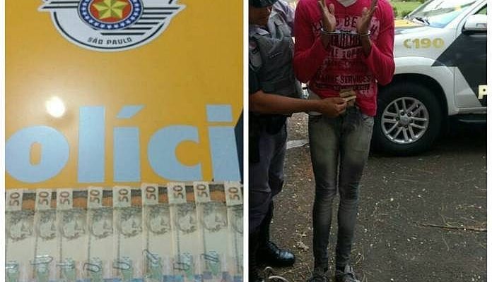 J. C. R. J., 21 anos, o 'Digancho', com R$ 10 mil em notas falsas de R$ 50. Foto: TOR/Divulgação