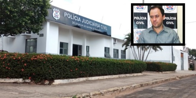 Fachada da Delegacia de Polícia de Barra do Bugres e o delegado titular. foto: Namiradalei