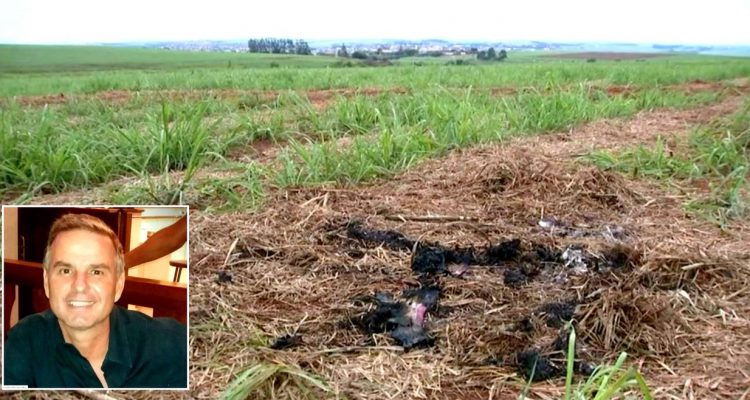 Corpo do empresário Adevaldo Colonize foi achado queimado em um canavial na região de Igaraçu do Tietê (Foto: Reprodução / TV TEM).