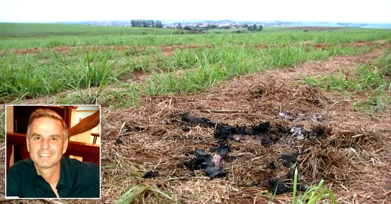 Corpo do empresário Adevaldo Colonize foi achado queimado em um canavial na região de Igaraçu do Tietê (Foto: Reprodução / TV TEM).