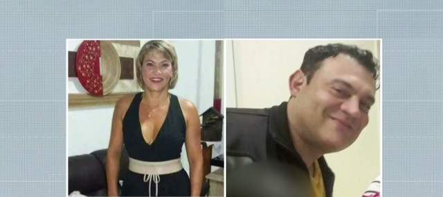 Vítima Maria Aparecida e o foragido Cléder Gonzaga (Foto: Reprodução/TVGlobo).