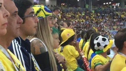 Imagens mostram vereador dentro do estádio do jogo entre Brasil x Sérvia. (Foto: Luiza Oliveira/UOL)