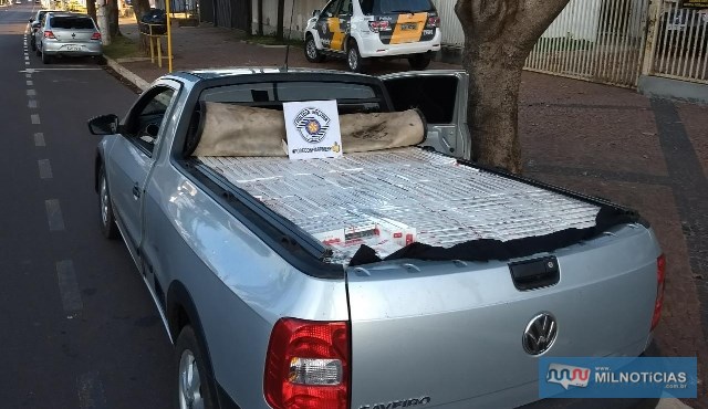 Picape carregada com cigarros do Paraguai fo apreendida e motorista preso. Foto: TOR/Divulgação