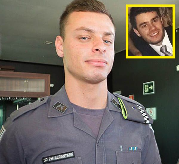 Policial Militar Alcântara, acusado do homicídio. No detalhe a vítima. foto: Divulgação