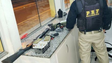 Armas e munições apreendidas pela PRF em MS — Foto: PRF/Divulgação.