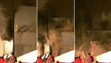 Sequência mostra quando parte de prédio no Centro de SP desaba após incêndio — Foto: Reprodução / TV Globo.