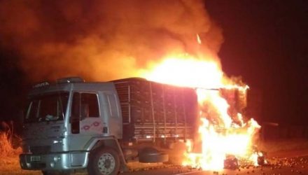 Caminhão carregado com frutas pega fogo na Rodovia Assis Chateaubriand (SP-425) — Foto: Arquivo pessoal