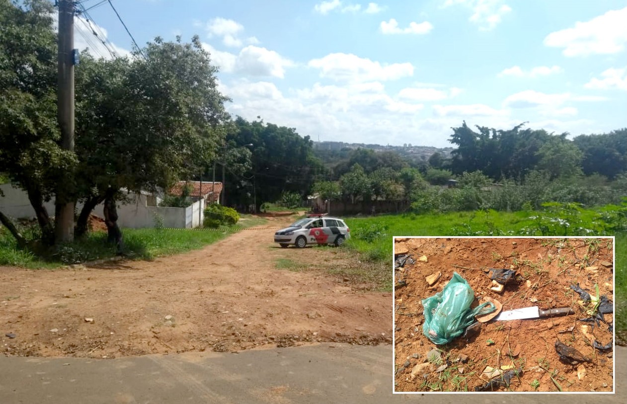 Assassinato aconteceu em bairro da zona sul de Bauru, onde foi achada a arma do crime (no detalhe) — Foto: Polícia Militar/Divulgação.