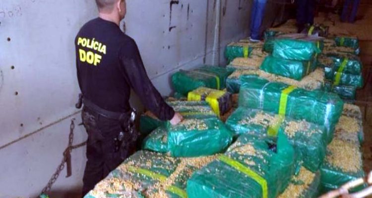 Mais de 10 toneladas de maconha estavam escondidas em carreta carregada com milho a granel - Imagem: Divulgação / DOF
