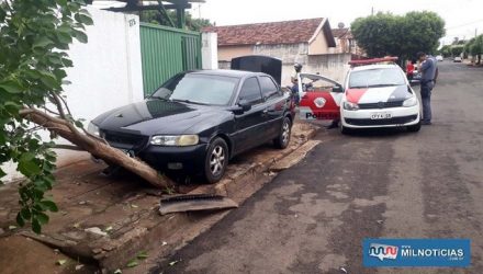 Vectra foi parar sobre a calçada e bateu contra uma árvore. Por sorte não havia ninguém no local na hora do incidente, Foto: MANOEL MESSIAS/Agência