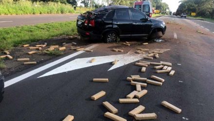 Droga ficou espalhada pela Rodovia Assis Chateaubriand em Penápolis — Foto: Divulgação/Polícia Rodoviária