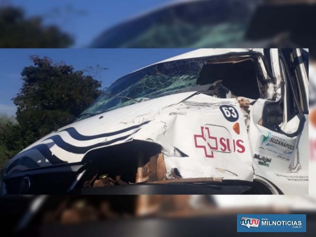 Van do setor de saúde da Prefeitura de Suzanápolis ficou com a frente destruída no acidente. Foto: DIVULGAÇÃO