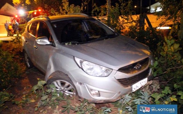 Veículo sofreu algumas avarias ao bater contra o meio fio, além de árvores e palanques de aroeira. Foto: MANOEL MESSIAS/Agência