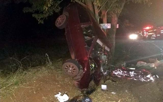 Carro bateu contra árvore em rodovia em Mirante do Parapanema — Foto: Polícia Rodoviária