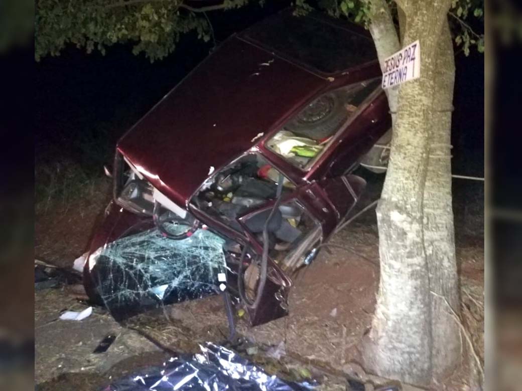 Carro bateu contra árvore em rodovia em Mirante do Parapanema — Foto: Polícia Rodoviária