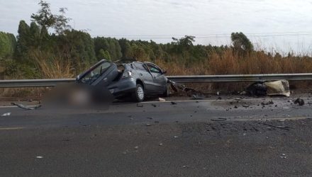 Motorista de carro morre após bater de frente com carreta na BR-158, em Paranaíba (MS). — Foto: Site Destakagora.