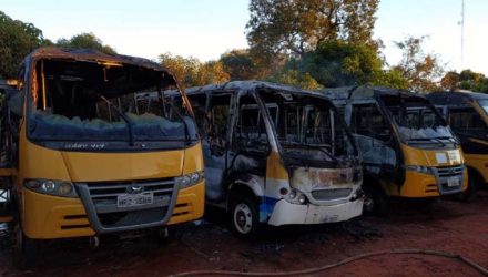 Ônibus atingidos pelo incêndio em Aquidauana (MS) — Foto: Corpo de Bombeiros / Reprodução