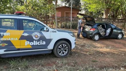 Carro lotado de maconha foi abandonado às margens da SP-613 — Foto: Polícia Militar Rodoviária.