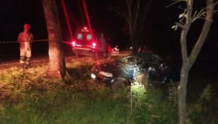 Idoso morre após capotar carro em rodovia de MS. — Foto: Corpo de Bombeiros/Divulgação.