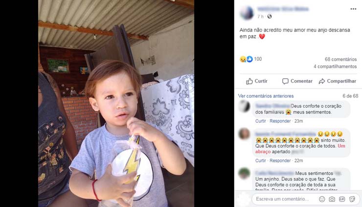 Bebê sai de casa após distração da família, cai em lago e morre em Biritiba-Mirim — Foto: Reprodução/Facebook.