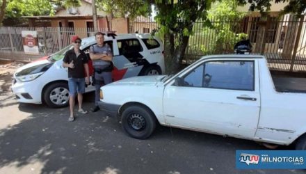 Picape VW Saveiro, foi furtada durante a madrugada de terça-feira, 15, foi localizada abandonada na rua Iguaçu, vila Mineira e devolvida ao proprietário. Foto: DIVULGAÇÃO/PM