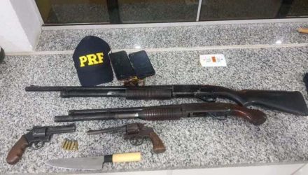 Armas apreendidas durante ação da PRF — Foto: PRF/Divulgação.