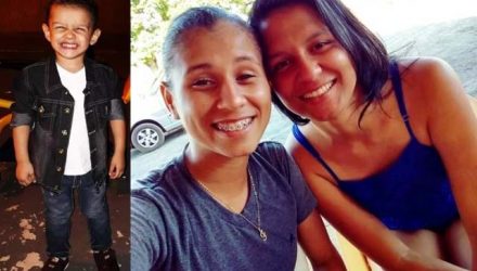 Na foto, Davi Gustavo, a mãe e a companheira dela. Foto: Facebook/Reprodução