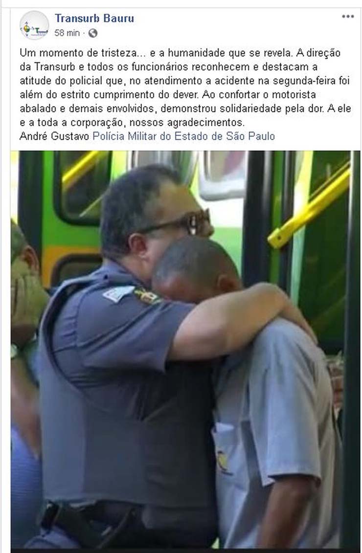 Empresa de ônibus também compartilhou e agradeceu a atitude do policial — Foto: Facebook/ reprodução.