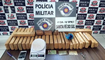 Homem é preso por tráfico de drogas em Santa Fé do Sul — Foto: Divulgação/Polícia Militar