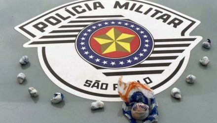 Foram apreendidas 5 porções de crack, mais 4 porções de crack no muro e uma porção maior de cocaína que estava em um vaso. Foto: DIVULGAÇÃO/PM