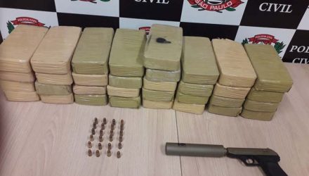 Tijolos de pasta base de cocaína foram apreendidos, além de munições e arma — Foto: Divulgação/Polícia Civil.