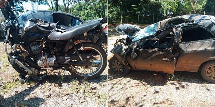 Acidente com carro e moto na rodovia Raposo Tavares deixa três mortos em Itaí — Foto: Polícia Rodoviária/Divulgação.