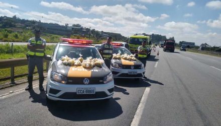 Polícia encontra 15 quilos de maconha dentro de carro abandonado na Rodovia Ayrton Senna, em Itaquaquecetuba — Foto: Polícia Militar Rodoviária/Divulgação.