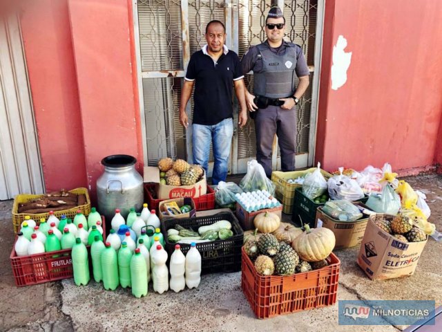 A arrecadação se deu por intermédio do “Programa Vizinhança Solidária” e teve o apoio de toda a população e comerciantes da cidade.  Fotos: DIVULGAÇÃO/PM