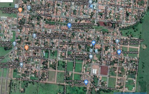 Cidade de Castilho conviveu com dois suicídios praticados em menos de uma semana. Foto: Google Maps/Divulgação