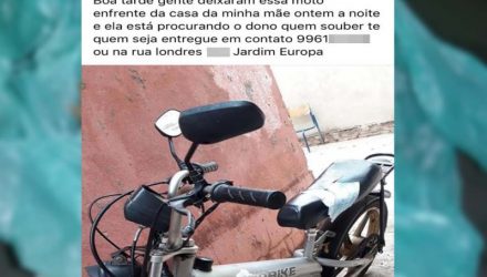 Parente da mulher que localizou a bicicleta motorizada abandonada, também postou em rede social sua localização. Foto: Facebook/Reprodução