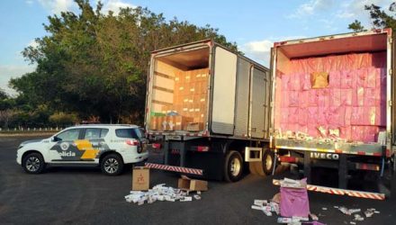 Mercadoria de origem estrangeira estava em dois veículos abordados na SP-270 em Ibirarema — Foto: Polícia Rodoviária/Divulgação