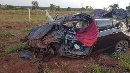 Duas pessoas morrem após carro bater em capivara e capotar várias vezes na BR-267, em Nova Andradina (MS). — Foto: Luiz Gustavo/Jornal da Nova.