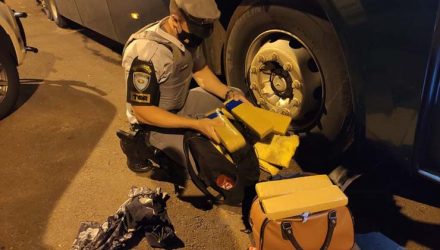 Fiscalização encontrou drogas na bagagem de passageiro de um ônibus — Foto: Polícia Militar Rodoviária.
