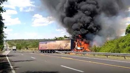 Após a batida, os dois veículo pegaram fogo às margens da SP-270, em Guarantã — Foto: Arquivo pessoal